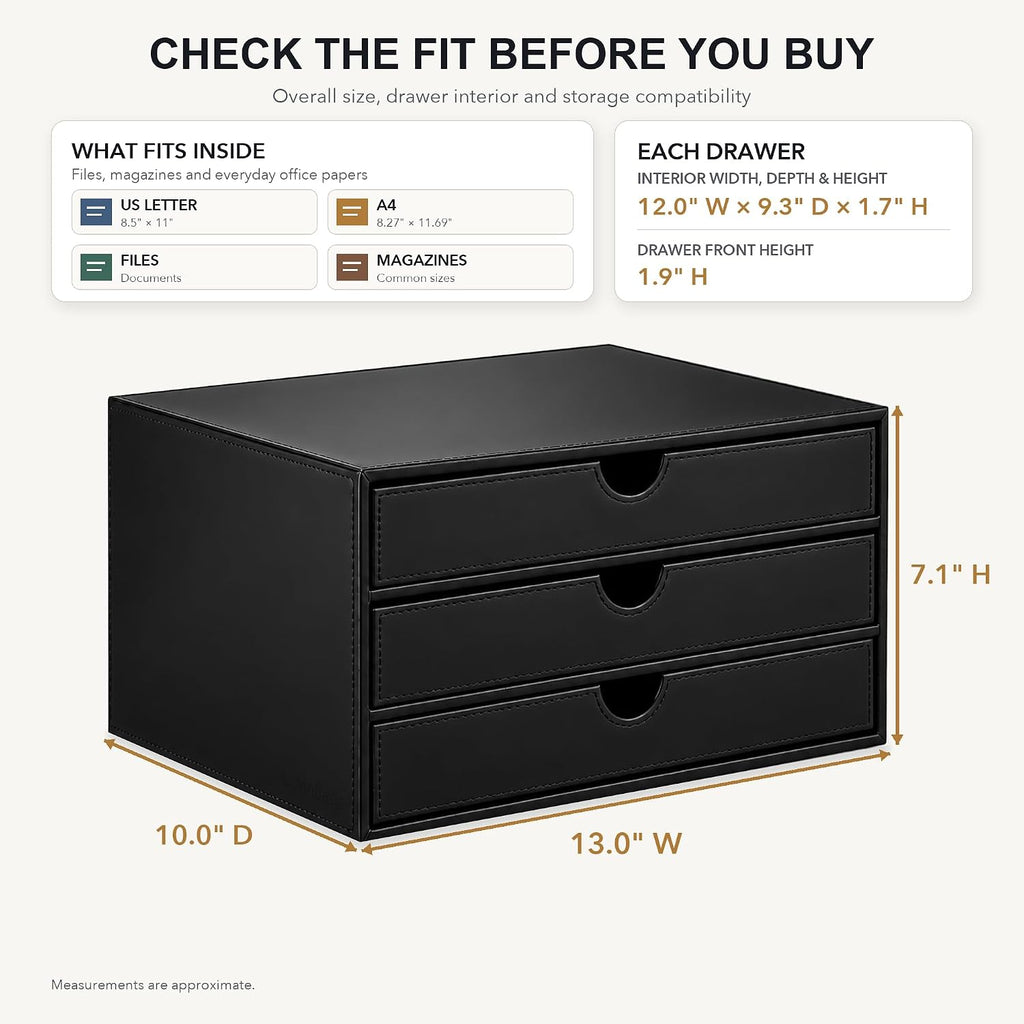 Document Organizer, 3-Drawer File Cabinet Document Storage Box, Office Desktop Filing Organizer, Black