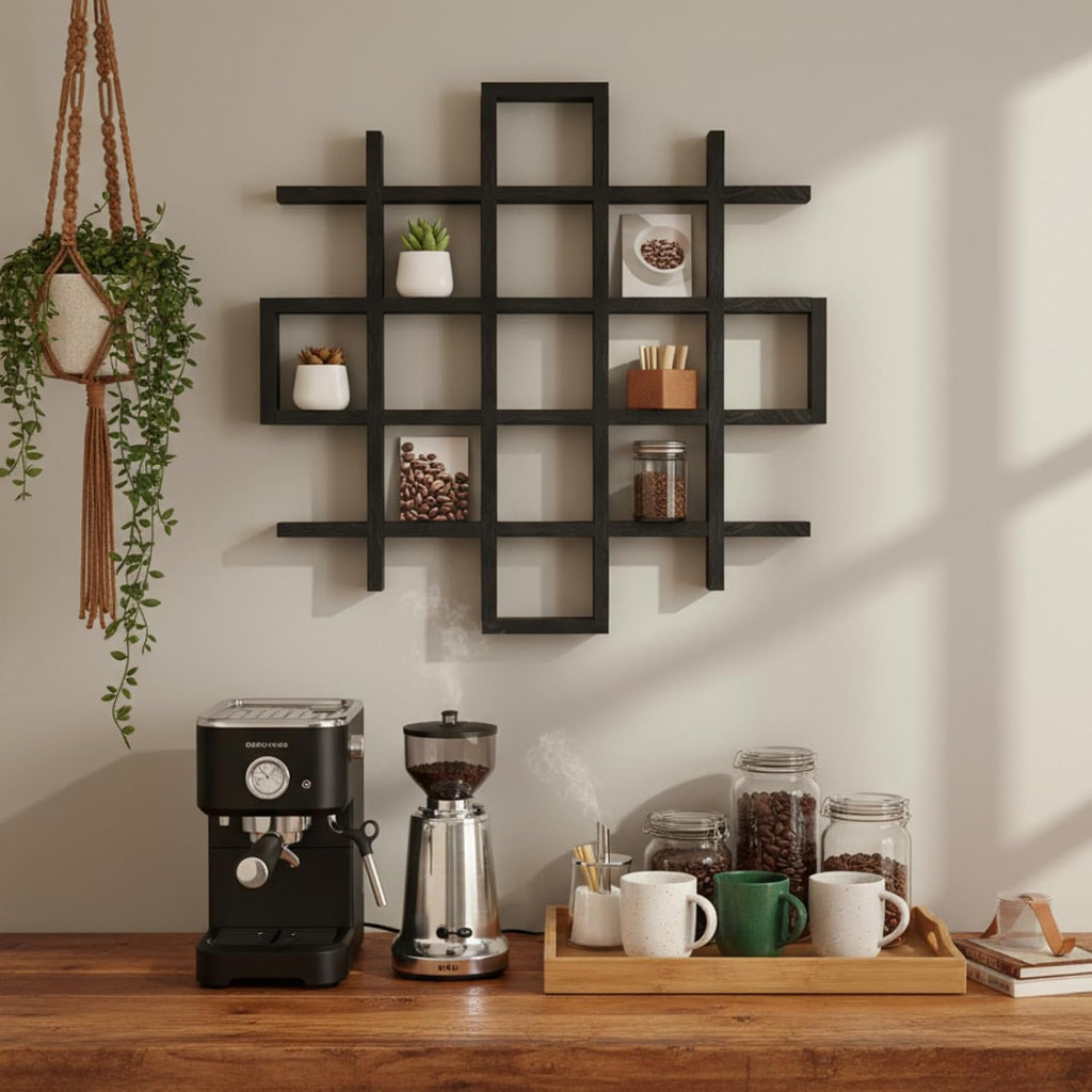 Suzile Mug Display Shelf Wall Mounted,Grid Size 5.1x5.1x3in,Black