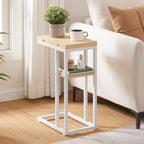 HOOBRO Foldable C Shaped End Table, C Shaped Side Table with Storage Shelf