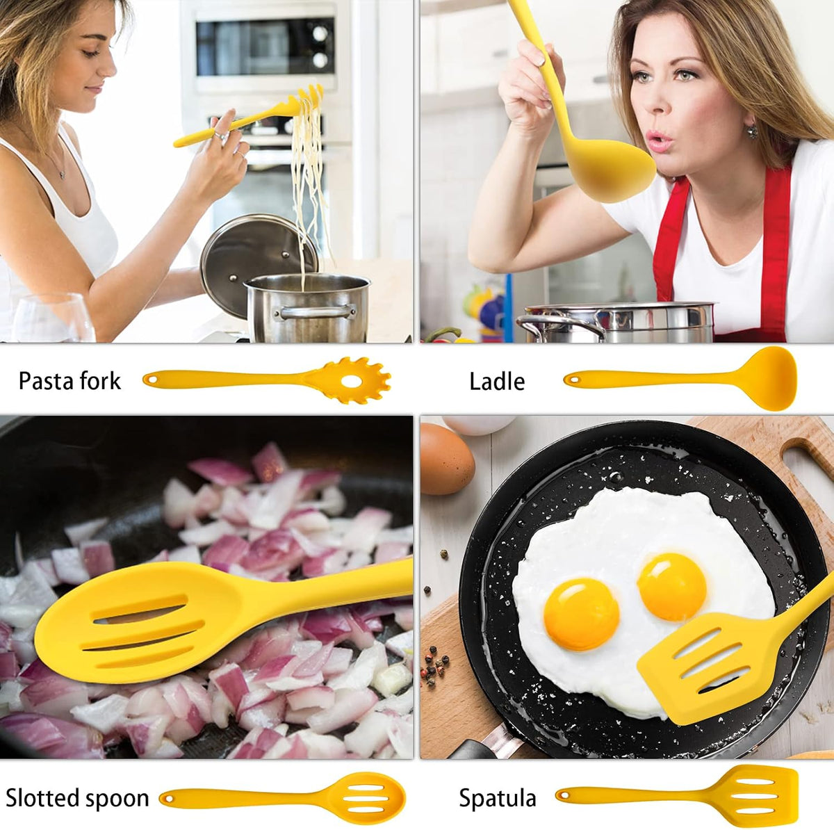 11 PCS Cooking Kitchen Utensils Set, Yellow Silicone Utensils Set