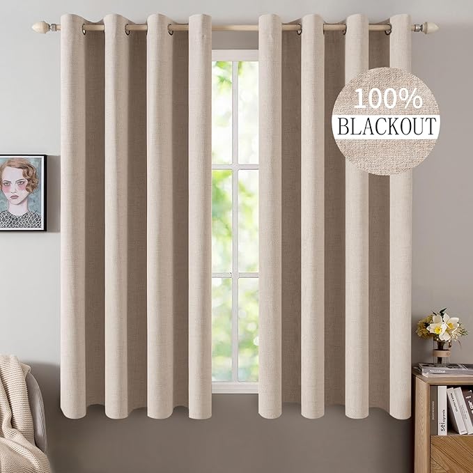 MIULEE Linen Textured Curtains for Bedroom Solid 100% Blackout Thermal by MIULEE