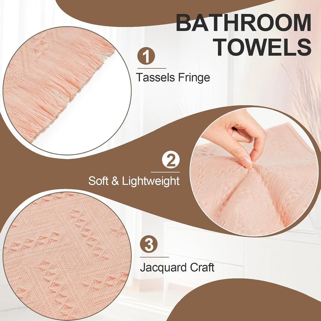 HEAVYWOOD Bathroom Hand Towel Turkish Cotton Face Towel 14X30 Absorbent Soft Face Kitchen Towel Decorative Set Boho Farmhouse Bathroom Decor (Beige, Pink, Coffee, Blue)