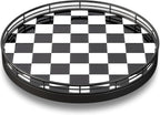10.2-Inch Black and White Checkerboard Lazy Susan with Oak Base