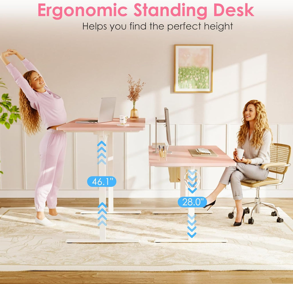 OffiGo 48" Pink Electric Standing Desk Height Adjustable for Home Office