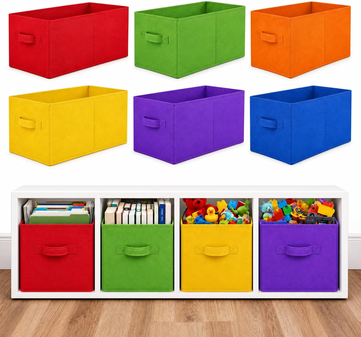 Yinder 6 Pcs Cube Storage Bin, Rainbow Colored 14''x10''x8'' Storage Cubes