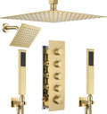 Thermostatic Shower System Dual Shower Head & HandHeld Spray Brushed Gold