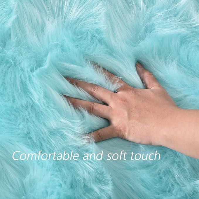 Latepis Blue Fur Circle Round Rugs 4ft Faux Sheepskin Rug Washable Fluffy - Image 4