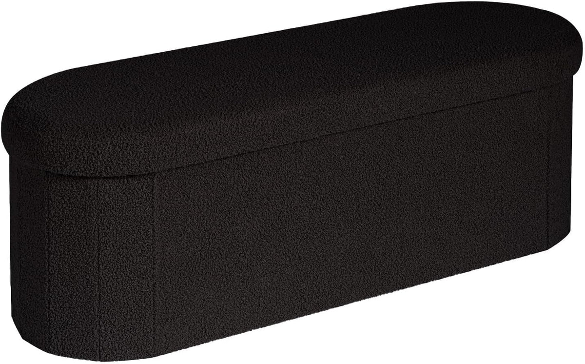B FSOBEIIALEO 43.3" Sherpa Ottoman with Storage for Living Room, Black