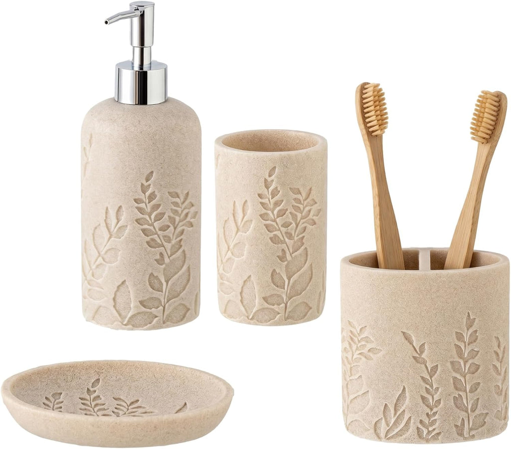 Bathroom Accessories Set, 4 PCS, Sandstone Look Leaf Beach Style