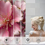 AZHM 4pcs Pink Marble Floral Bathroom Shower Curtain Set with Rugs