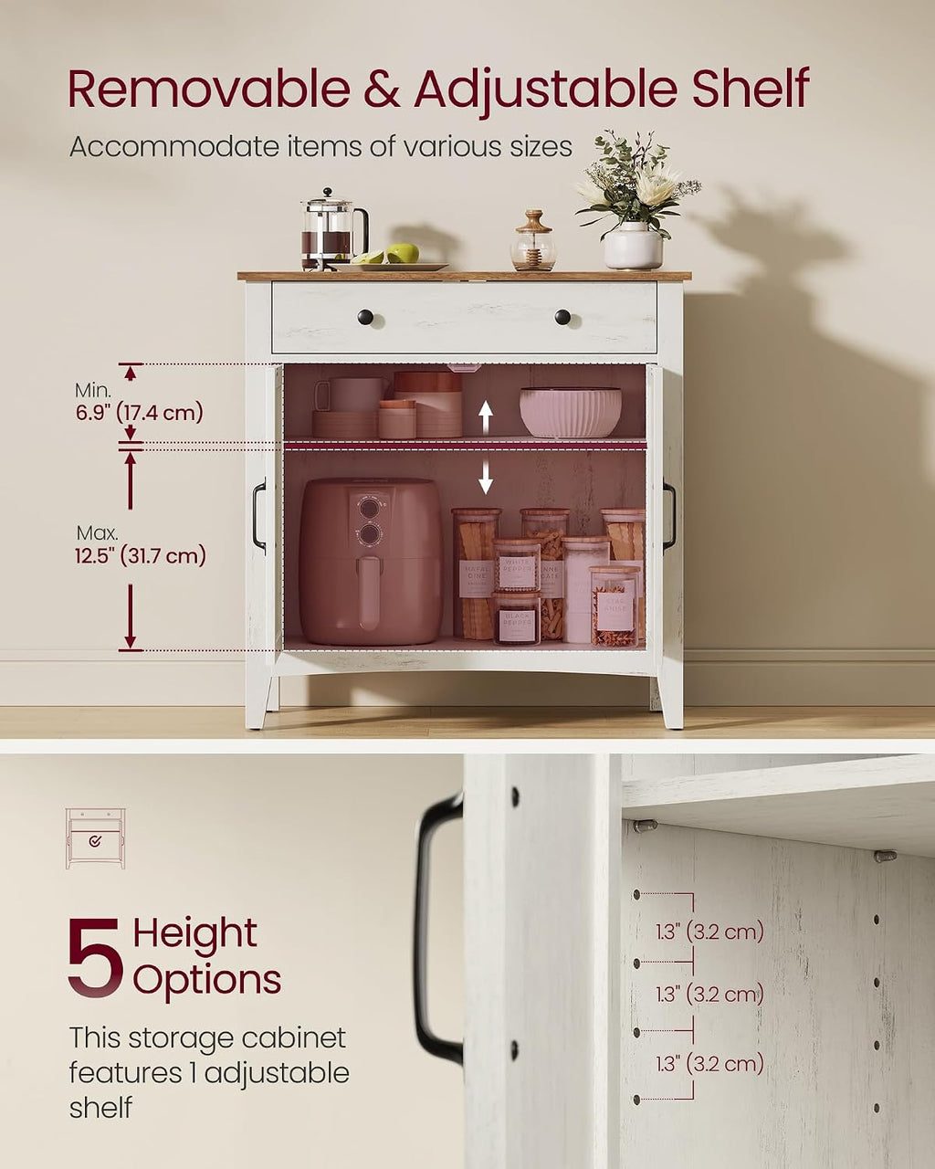 VASAGLE Buffet Cabinet, Coffee Bar with a Drawer, Adjustable Shelf