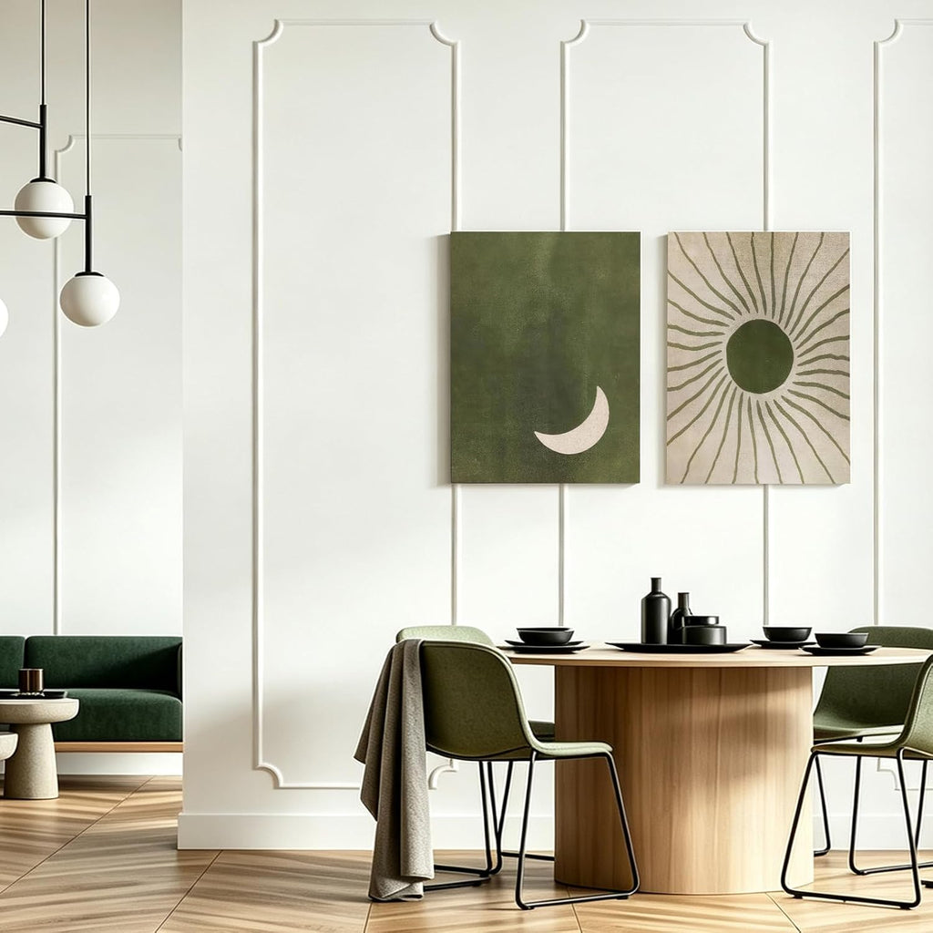 PYOYGU Sage Green Boho Sun & Moon Bedroom Wall Decor Set of 2, 12x16 In