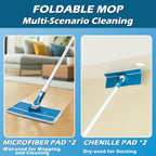 Wall Cleaner Mop with Foldable Panel, Baseboard Cleaner Tool with 55" Long Handle, Cleaning Mop Duster for Walls, Ceilings, Baseboards, Floors
