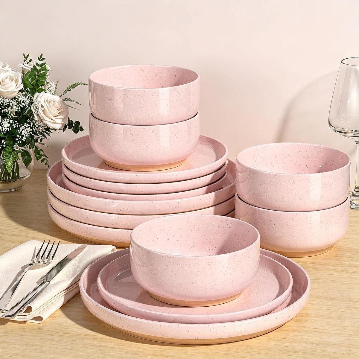 Umite Chef Ceramic Dinnerware Set for 4, 12-Piece Plates and Bowls Set