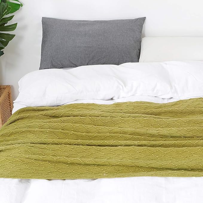 BOURINA Olive Green Throw Blanket 50x60 Inches Throw Textured Solid Soft Sofa - Image 3