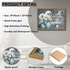 Wood Framed Daisy Butterfly Wall Art, Blue Rustic Farmhouse Canvas Wall Decor Paintings, Inspirational Flower Still Life Posters Prints Pictures for Bathroom Bedroom Home Decor 12x16 Inch
