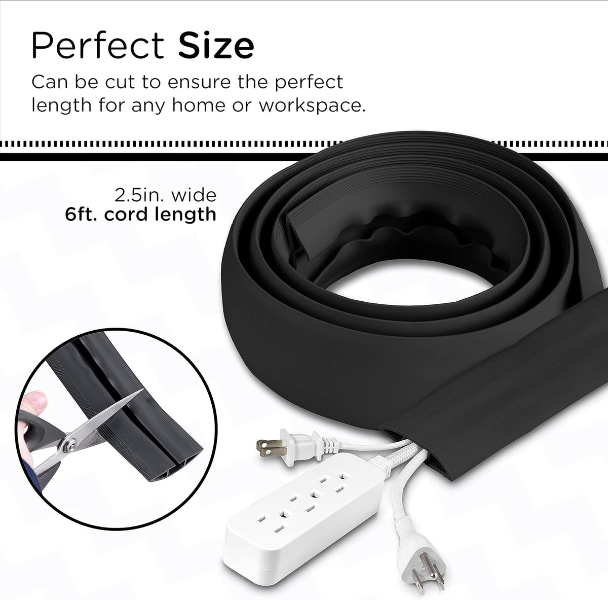 Cordinate 6ft Floor Cord Cover, Cable Protector, Hide Extension Cords