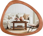 HOMECOOKIN 23 x 19 Asymmetrical Mirror, Irregular Wooden Wall Mirror for Bedroom, Living Room,Entryway– Mid-Century Modern Decorative Mirror, Solid Wood Frame, Pebble Shaped Design (Walnut)