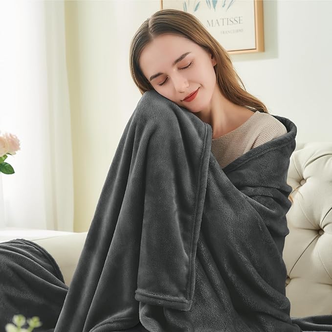 BEDELITE Fleece Blanket Charcoal Grey Throw Blankets - Image 2