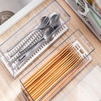 Large Transparent Flatware Tray Kitchen Drawer Organizer With Lid and Drainer - Plastic Kitchen Cutlery Tray and Utensil Storage Container with Cover - Dust-proof Dinnerware Holder