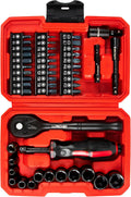 48 Piece 1/4" Mini Socket Ratchet Wrench Set, Metric Shallow(4-14mm)