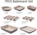 CAROTE 7-Piece Baking Pans Set, Nonstick Bakeware Sets, Gray & Khaki