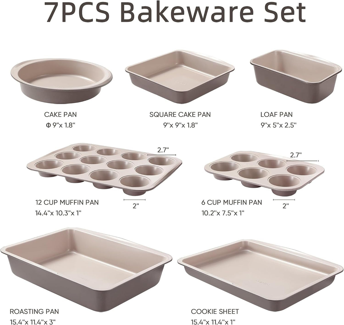 CAROTE 7-Piece Baking Pans Set, Nonstick Bakeware Sets, Gray & Khaki