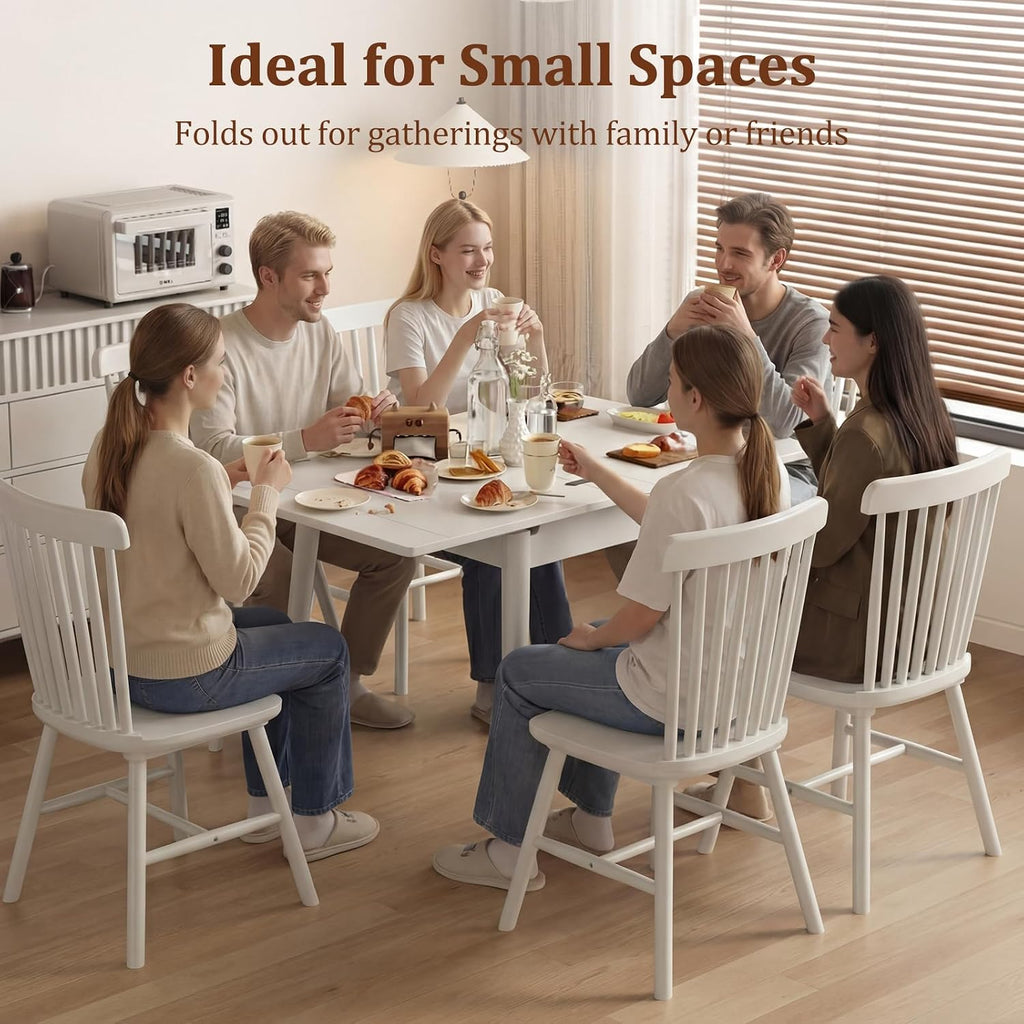 Solid Wood Small Dining Table for 2-6, 23.6"L-47.2"L Expandable Kitchen Table, Designed for Small Spaces, Easy Assembly, Suitable for Kitchen, Dining Room, Living Room, Apartment (White)
