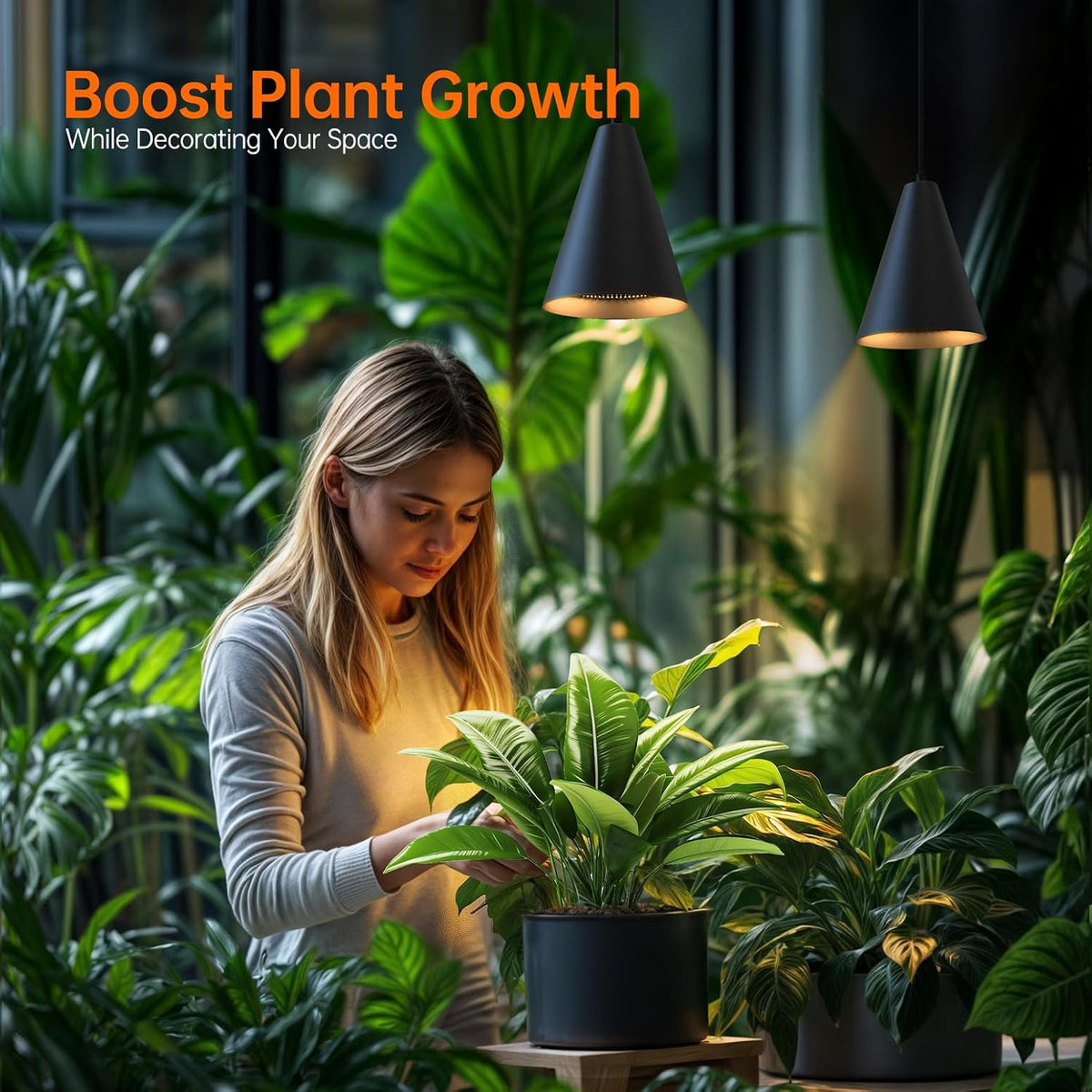 Hanging Grow Light for Indoor Plants, Two Head One-Cord 50W