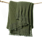 lifein Throw Blanket for Couch, Soft Green Boho Decor Bed Throw, Cozy Knitted by lifein