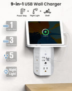 Mifaso Outlet Extender with Shelf and Night Light, 1800J Surge Protector