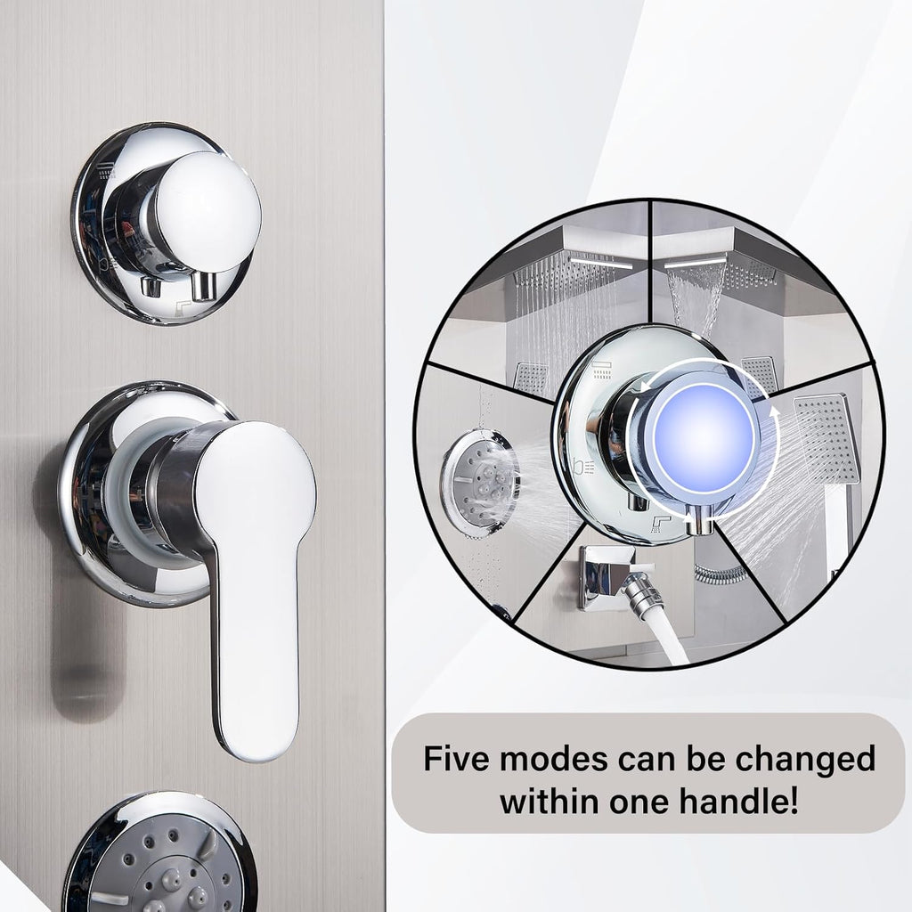 Shower Panel Massage Jets Rainfall Waterfall Shower Head, Shower Stainless Steel Wall Mount Massage Multi-Function Bathroom Shower Panel Tower System, Brushed Nickel……