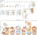 wondever Jungle Animals Train Wall Decals Hot Air Balloon Wall Stickers