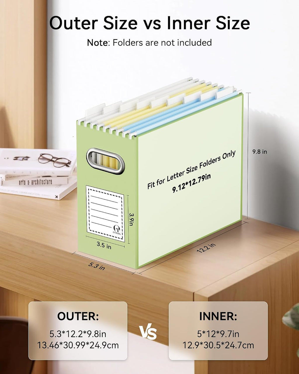Portable Collapsible Cardboard File Box with Handle for Letter-Size
