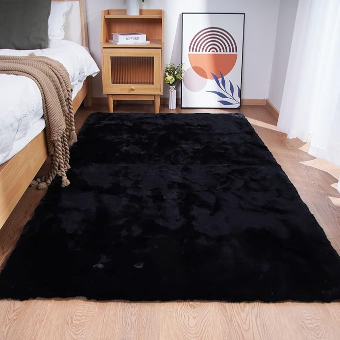 Ghouse Ultra Soft Faux Rabbit Fur Rug 5x8, Machine Washable Area Rugs - Image 2