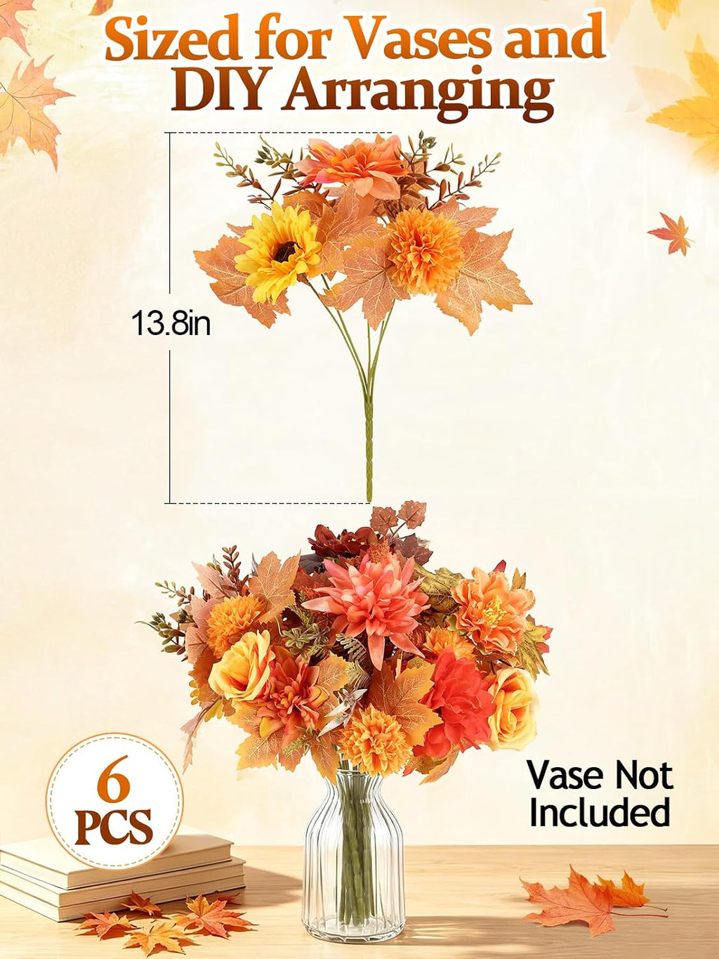 Apipi 6 Bundle Mixed Artificial Fall Flowers for Home Room Table Decor