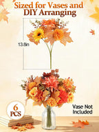 Apipi 6 Bundle Mixed Artificial Fall Flowers for Home Room Table Decor