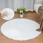 ORINOVA White Faux Fur Round Rug 4ft Fluffy Rabbit Fur Rug Machine Washable - Image 3