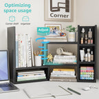 NUTIKAS Desk Shelves Desktop Organizer Shlef - Black Office Organization for Top of Desk Organizers and Accessories Corner Bookshelf Table Top Shelving Small Hutch Decorations for Office