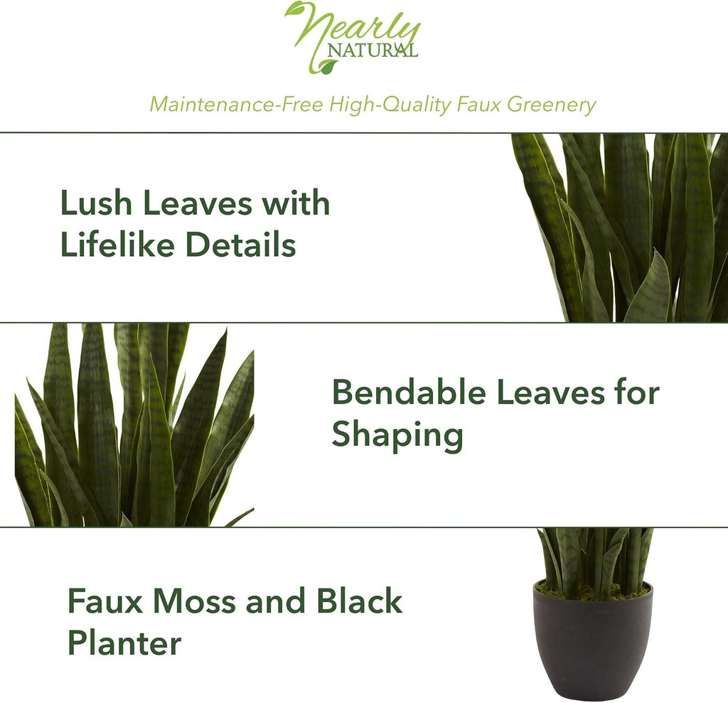 Nearly Natural 35in Artificial Snake Plant with Black Planter