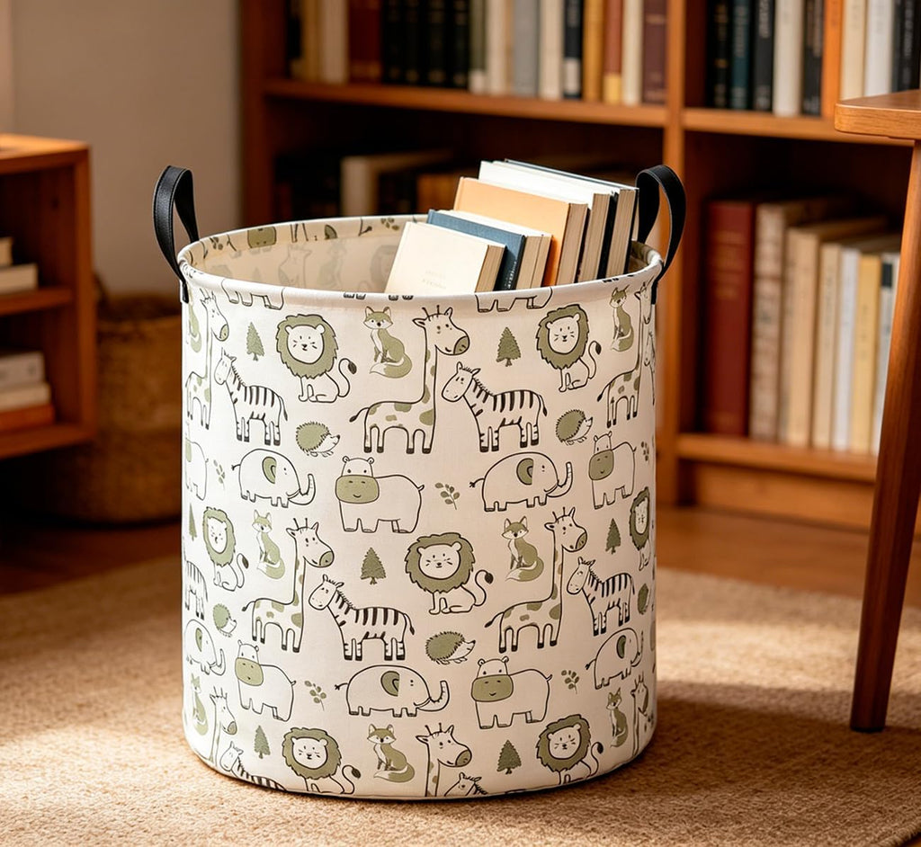 CLOCOR Laundry Basket,Collapsible Storage Baskets,Room Decor,Gift Basket（Green Animals