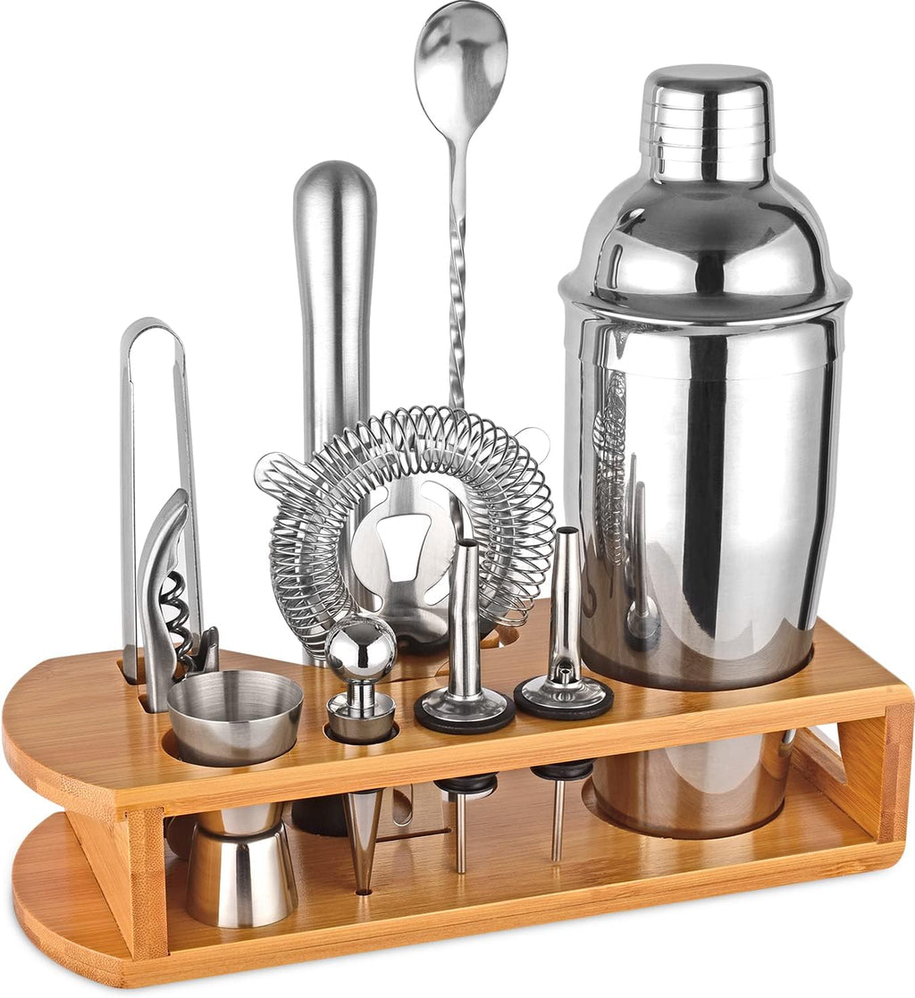 Cocktail Shaker Set Bartender Kit, 12-Pcs Bar Tool with Bamboo Stand