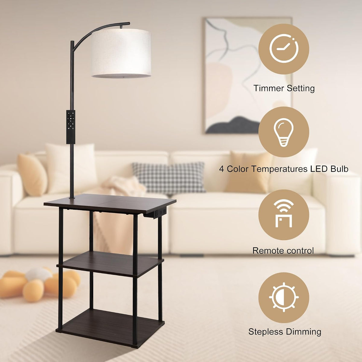 PESRAE Floor Lamp with Table & Remote, End Table with Charging Station