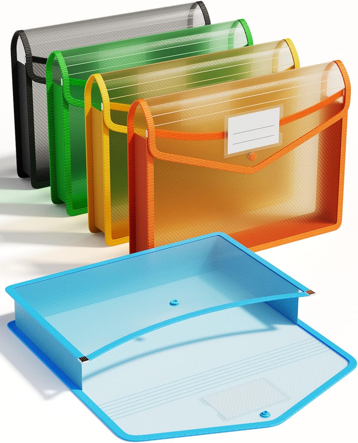 ThinkTex Plastic Expanding File Folder, Transparent Envelopes with Snap