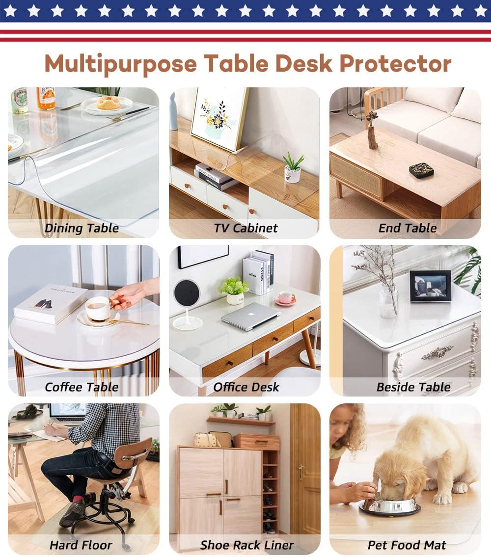 RostiKong 36 x 54 Inch Clear Table Cover Protector Rectangular Plastic Vinyl Roll Kitchen Dining Room Table Cloths Office Desk Pad Kitchen Floor Highchair Mat Outdoor Party Tablecloth Picnic Table Mat