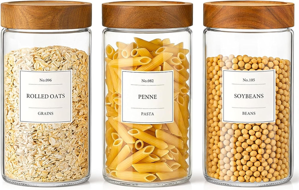 CONNOO 40oz Airtight Glass Storage Containers with Wood Lids (3-Pack)