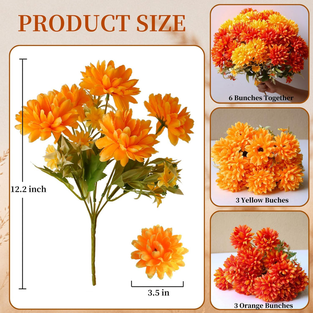 Artificial Fall Flowers Mums Plants for Outdoor, UV Resistant Faux Marigold