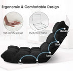 Adjustable 14-Position Floor Chair, Padded Gaming Sofa Chair, Transformable Folding Sleeper Lounge, High Back Lazy Sofa, Great for Reading, Gaming, Meditation (Black)