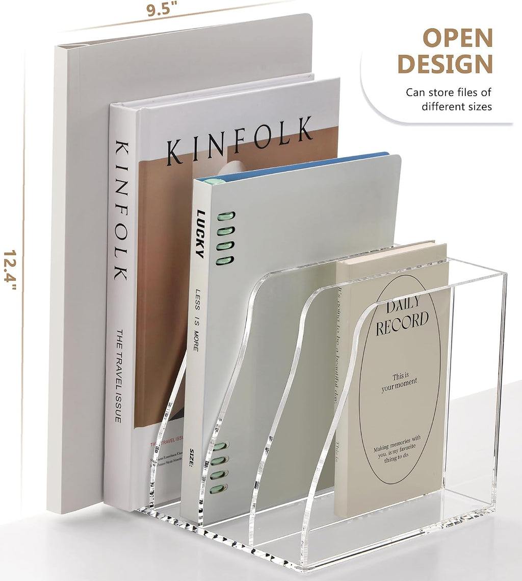 SANRUI Acrylic Desk File Organizer, Clear Magazine File Holder 4 Slot