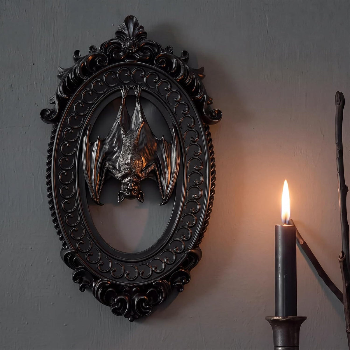 Amyhill Raven Gothic Ornate Frame Wall Decor, 3D Raven Resin Oval Art